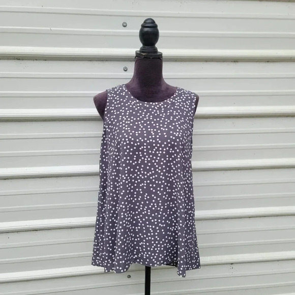 Anne Klein Blouse Women Gray White Polka Dot Sleeveless Round Neck Wide Strap S - Picture 1 of 9